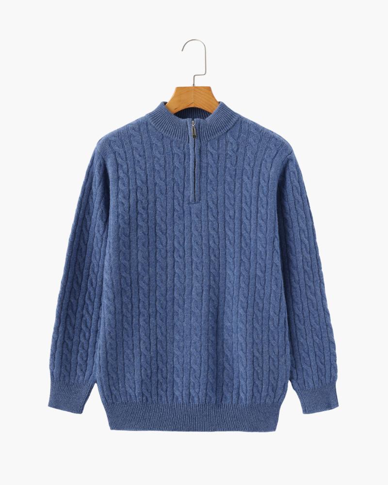 Foto do Suéter Bellagio da Pianizzo em 100% cashmere com half zip, gola alta e acabamento refinado