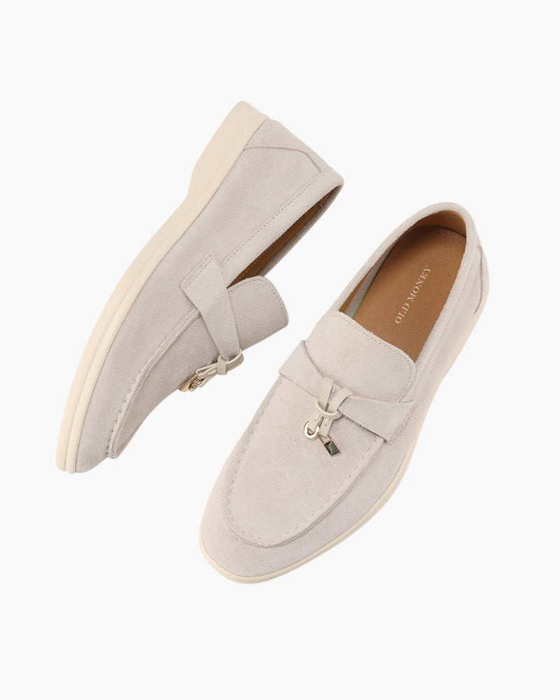 Gaeta Suede Loafer side profile beige suede leather insole detail
