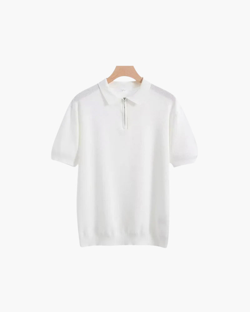 Marbella Zip Up Polo side profile beige knitwear Italian Design