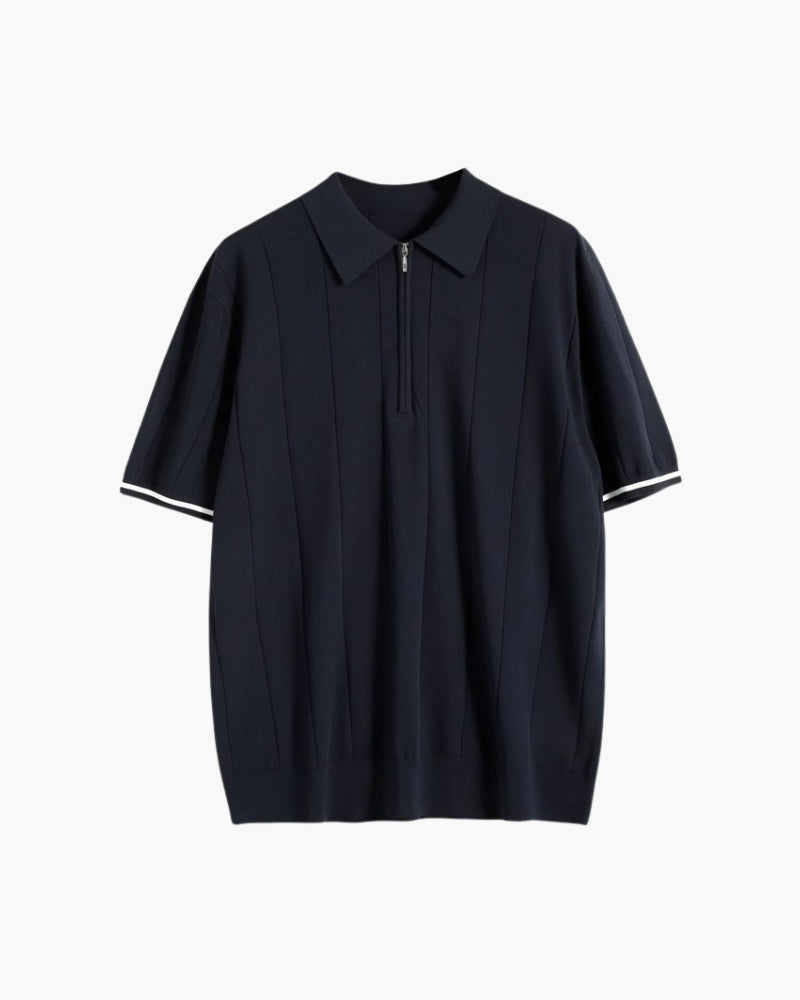 Signature Contrast Trim Polo front view navy polo shirt Italian Design