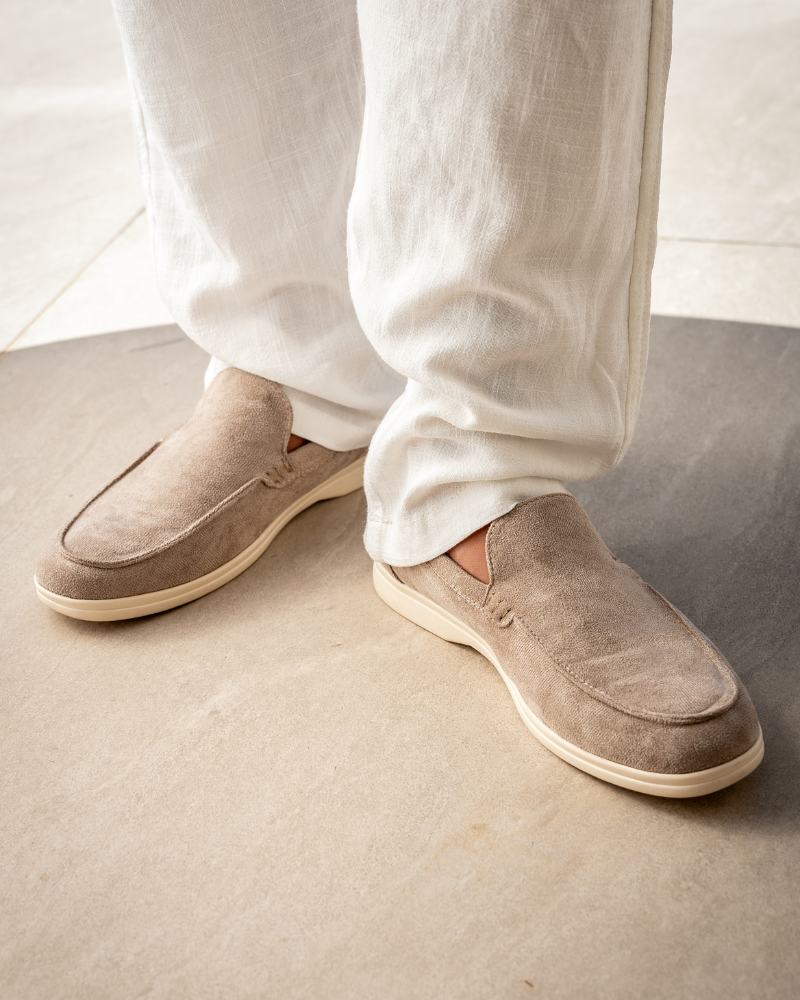 Venezia Suede Loafer front view mocha premium suede studio lighting