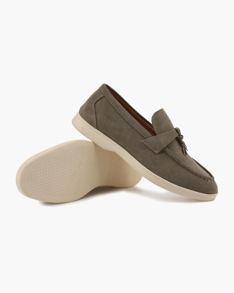 Gaeta Suede Loafer on-body view olive suede smart casual minimal