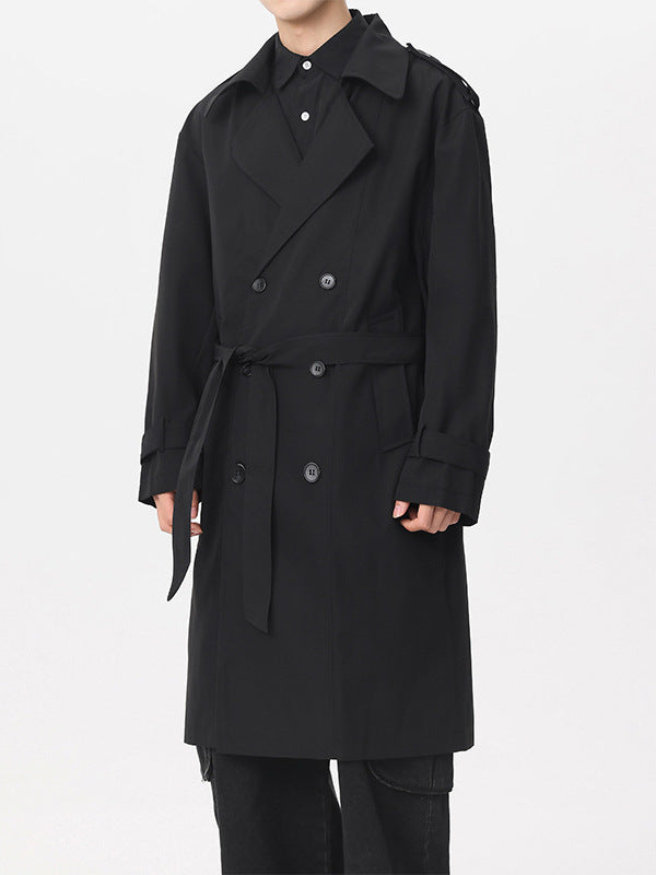 Classic Double-Breasted Trench Coat front view black outerwear Italian Design