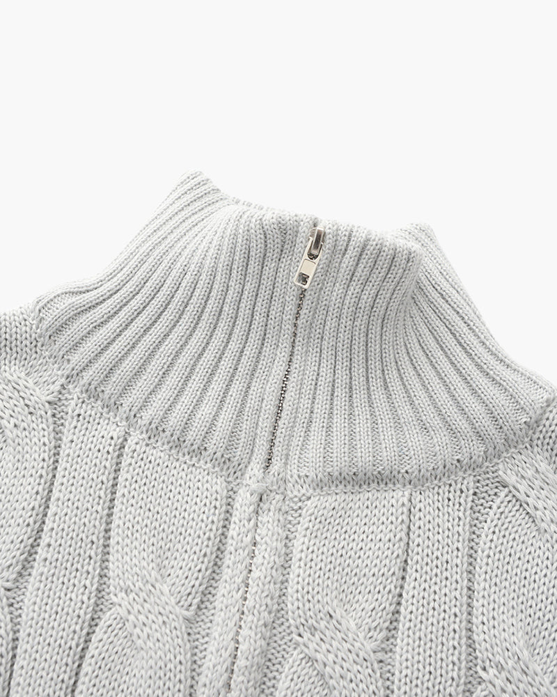 Fiesole Half Zip Sweater on-body side view marine cotton editorial menswear