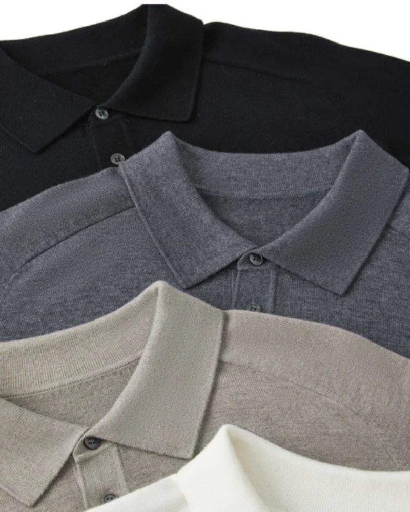 100% Premium Wool Polo side profile beige premium wool Italian Design