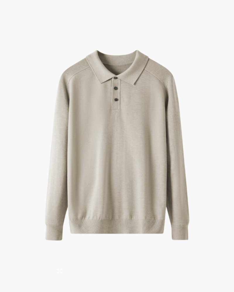 100% Premium Wool Polo on-body view beige premium wool Italian Design