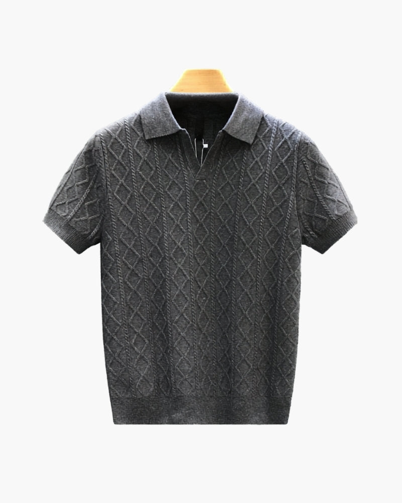 Signature Textured Knit Polo side profile white polo shirt Italian Design
