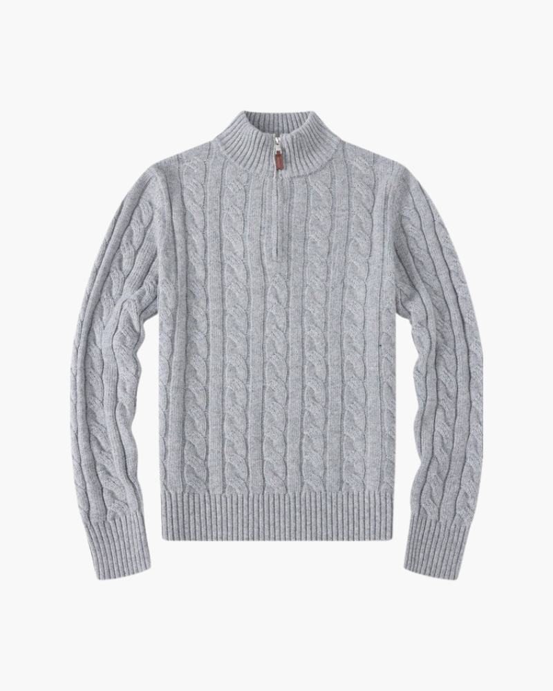 Women's Verbier Half Zip Sweater on-body view gray knitwear Italian Design