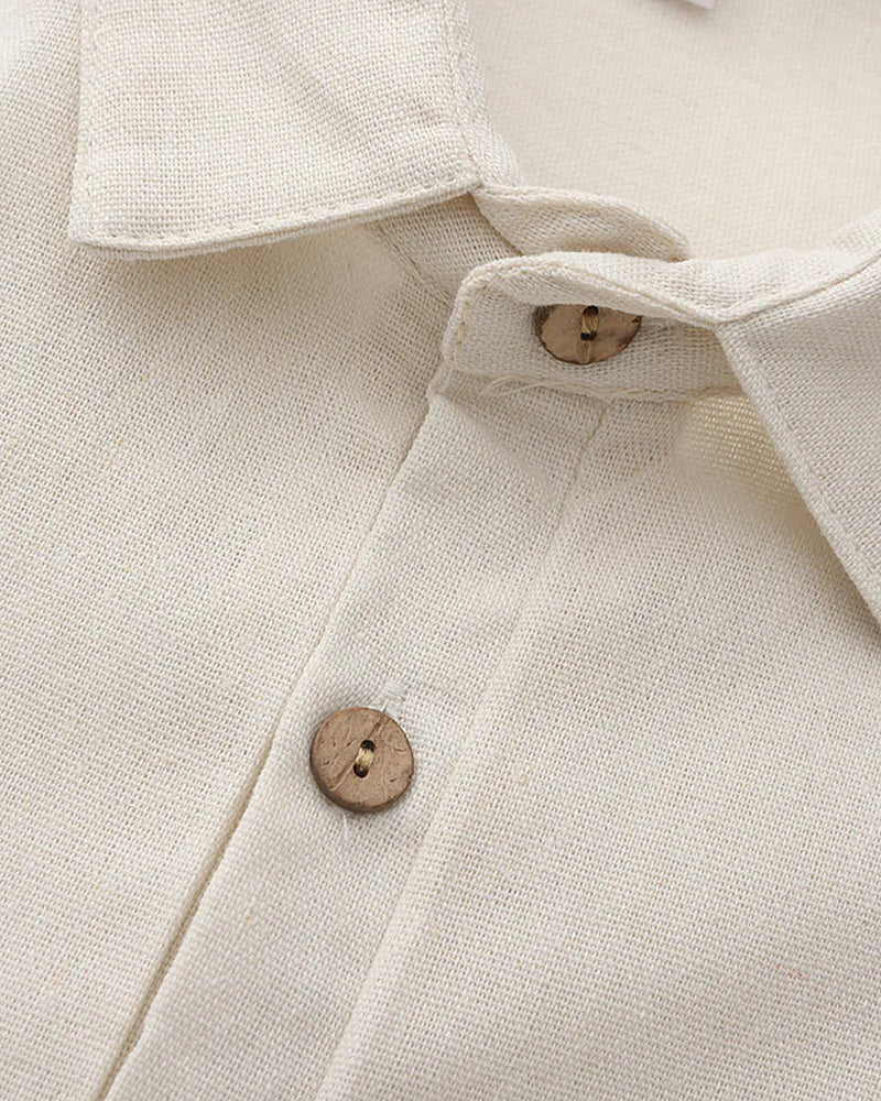 Trieste Linen Polo on-body view white linen polo short sleeve Italian Design