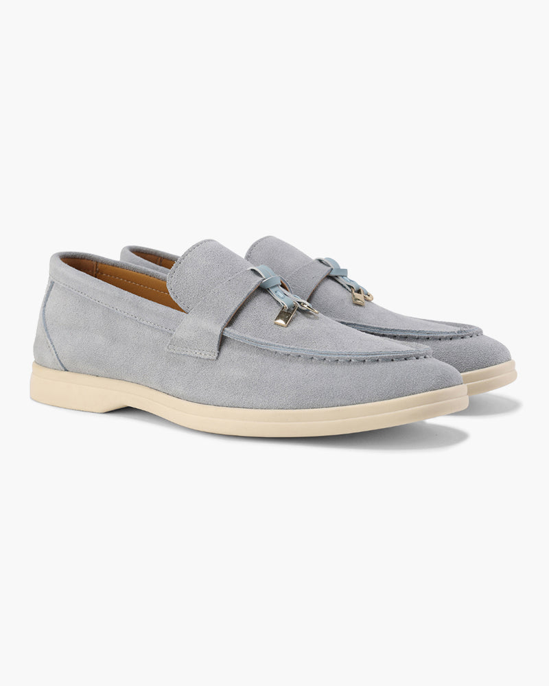 Gaeta Suede Loafer front view beige suede refined stitching clean background