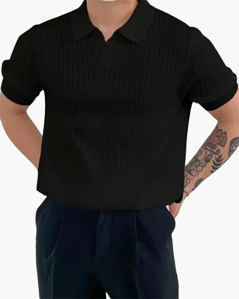 Lucca Cotton Polo detail view ribbed texture and polo collar construction close-up