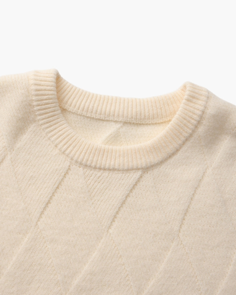 Diamond Knit Crewneck Sweater side profile beige knitwear Italian Design