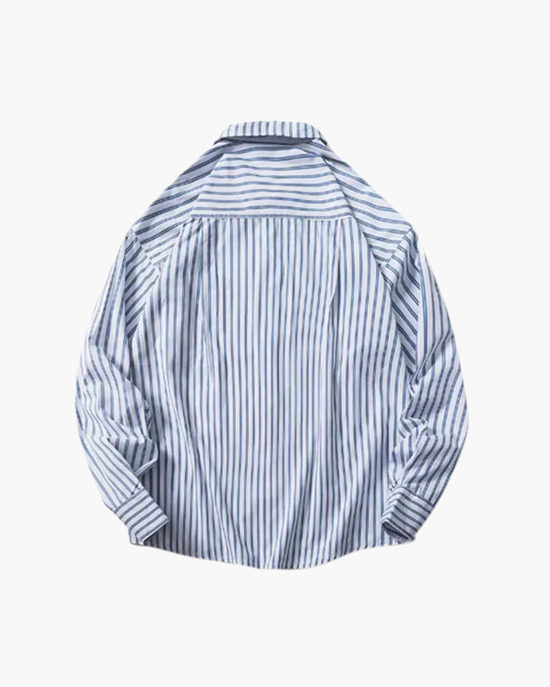 Oversized Striped Shirt detail view light blue shirt Italian Design
