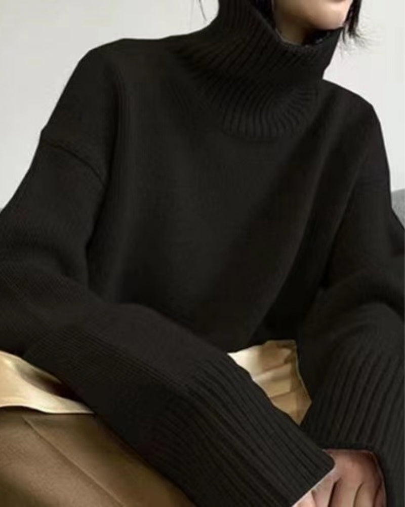 Heritage Knit Turtleneck side profile beige knitwear Italian Design