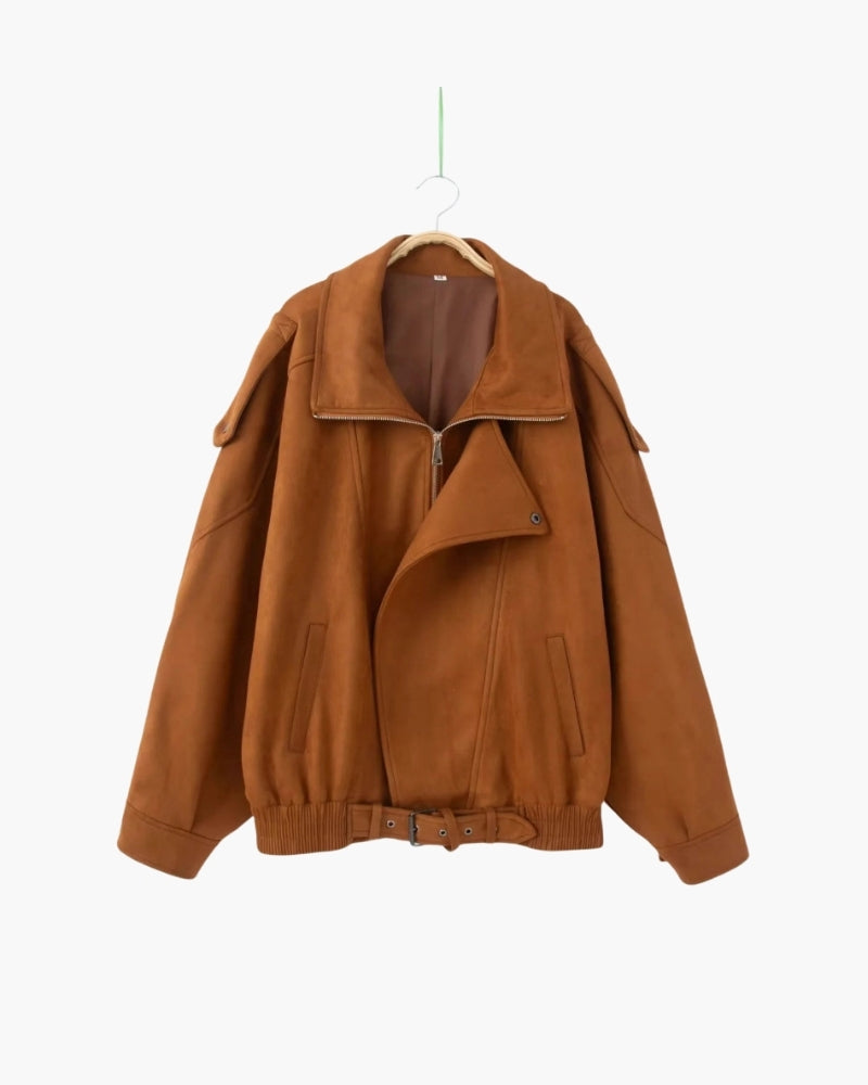 Vintage Suede Drape Jacket front view brown suede Italian Design