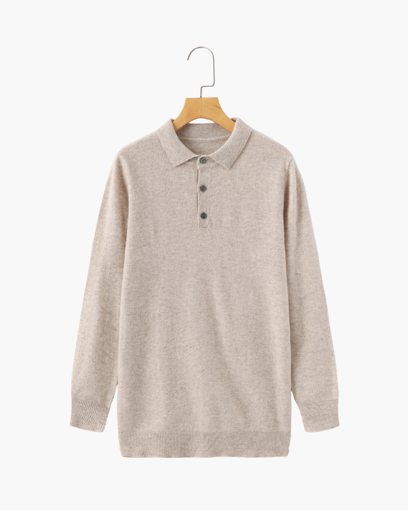 100% Cashmere Polo on-body view beige cashmere Italian Design