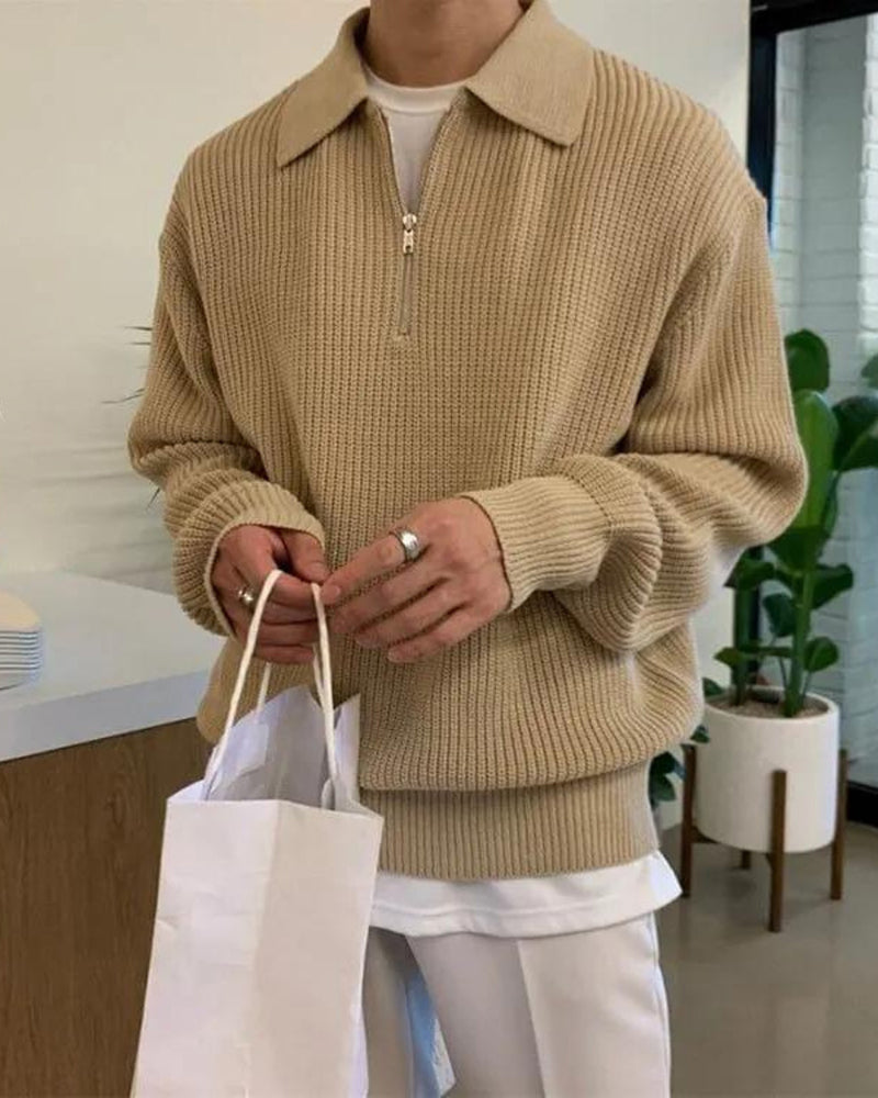 Cesare Half Zip Sweater styling view dark gray knitwear Italian Design