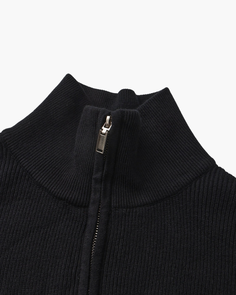 Refined Half-Zip Knit Pullover side profile black knitwear Italian Design