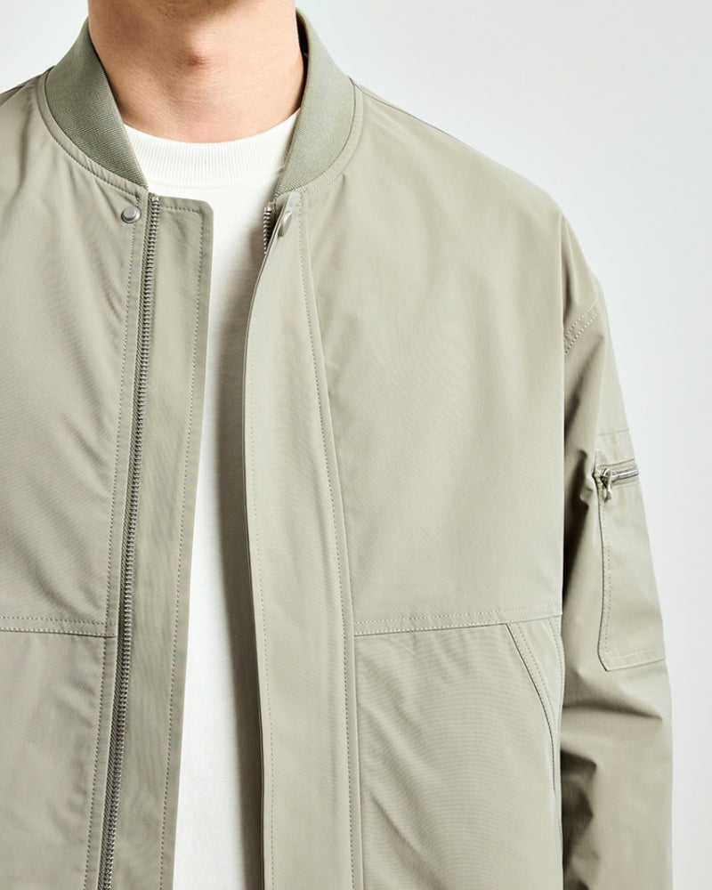 Minimalist Bomber Jacket detail view grey outerwear Italian Design
