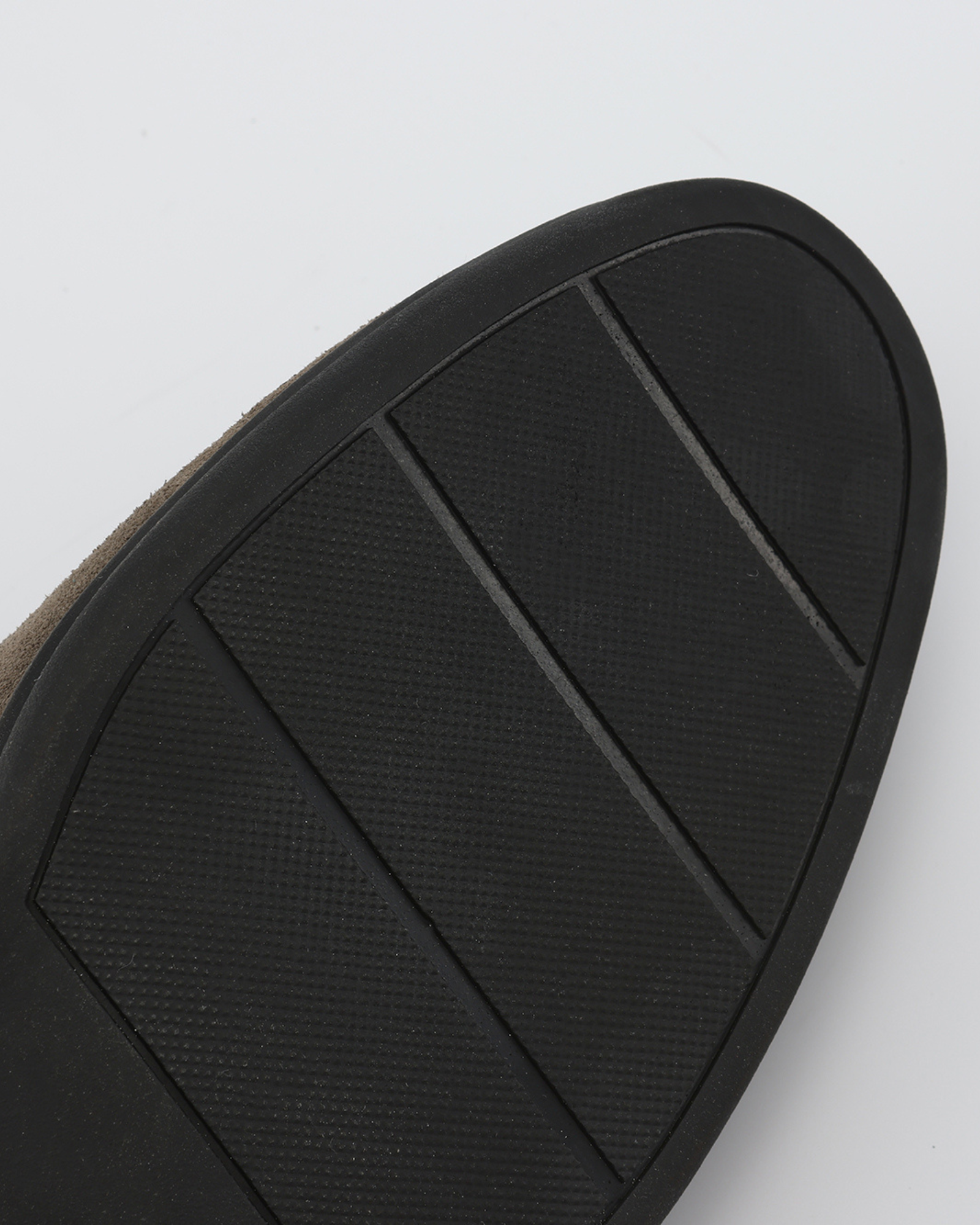 Udine Suede Loafer sole view black rubber sole contrast suede upper construction
