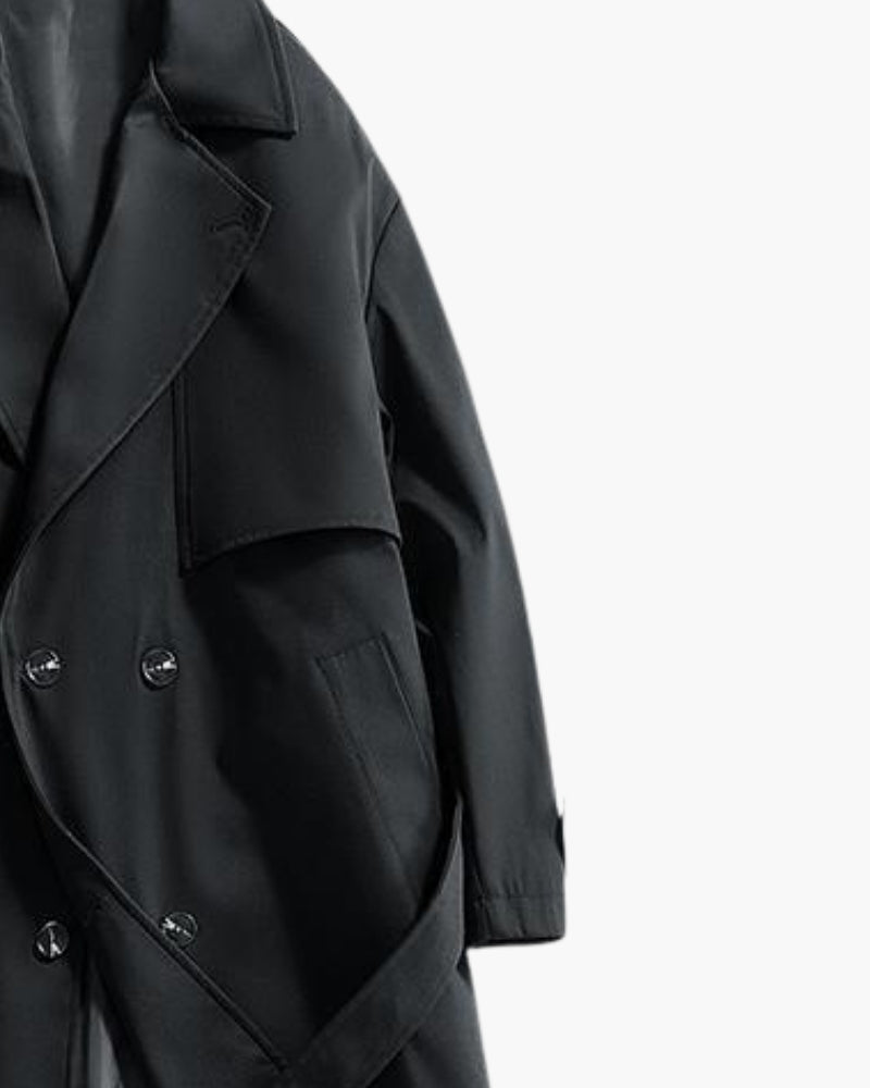 Classic Double-Breasted Trench Coat detail view black outerwear Italian Design