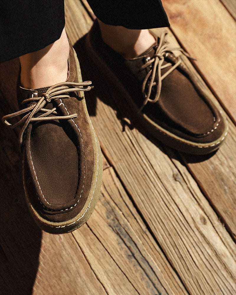 Premium Suede City Shoes on-body view brown suede Italian Design
