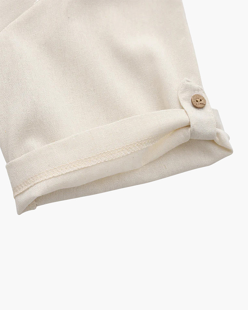 Trieste Linen Polo gray linen polo front view breathable construction editorial