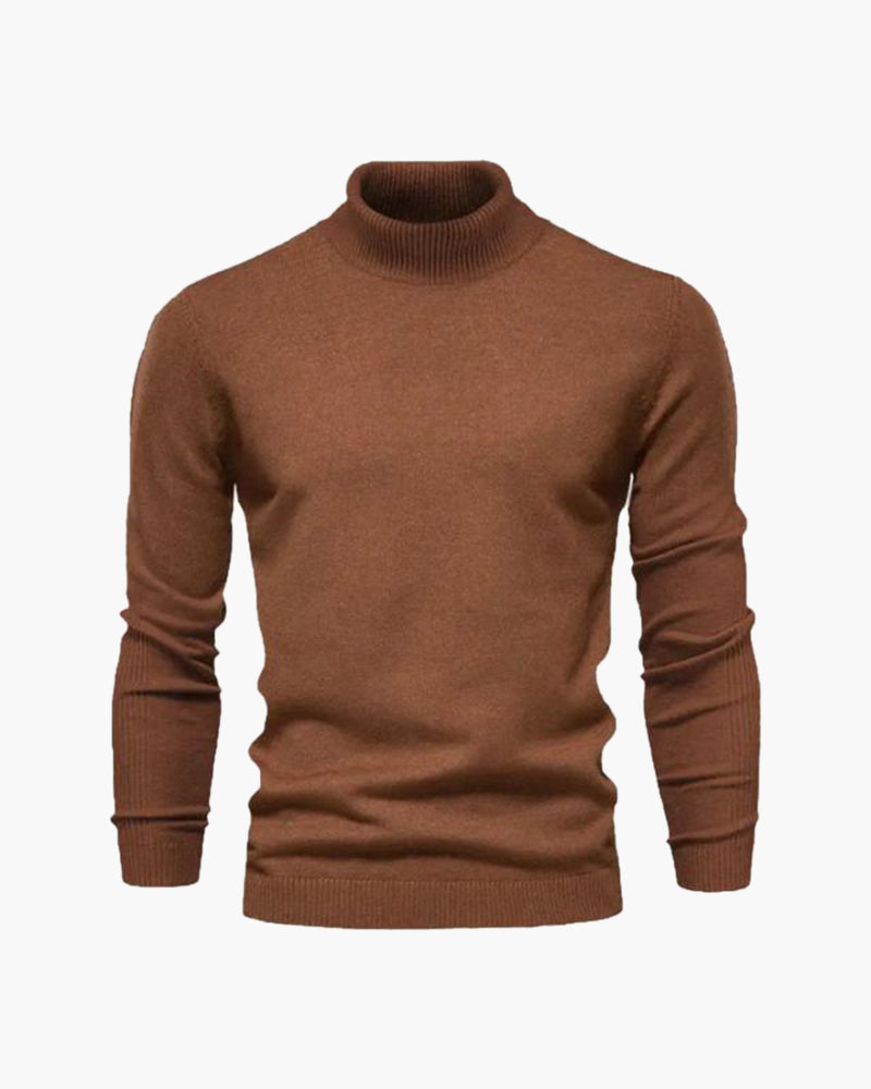 Bergamo Wool Turtleneck on-body editorial view navy wool turtleneck suit layering