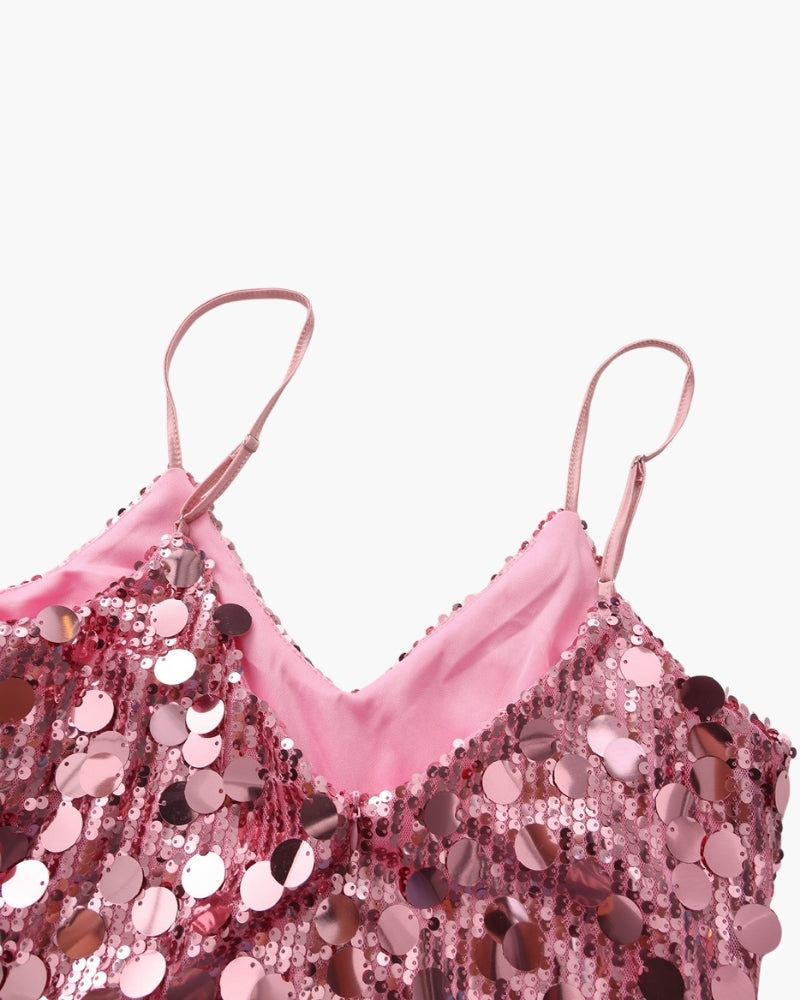 Sequin Party Mini Dress detail view rose gold dress Italian Design