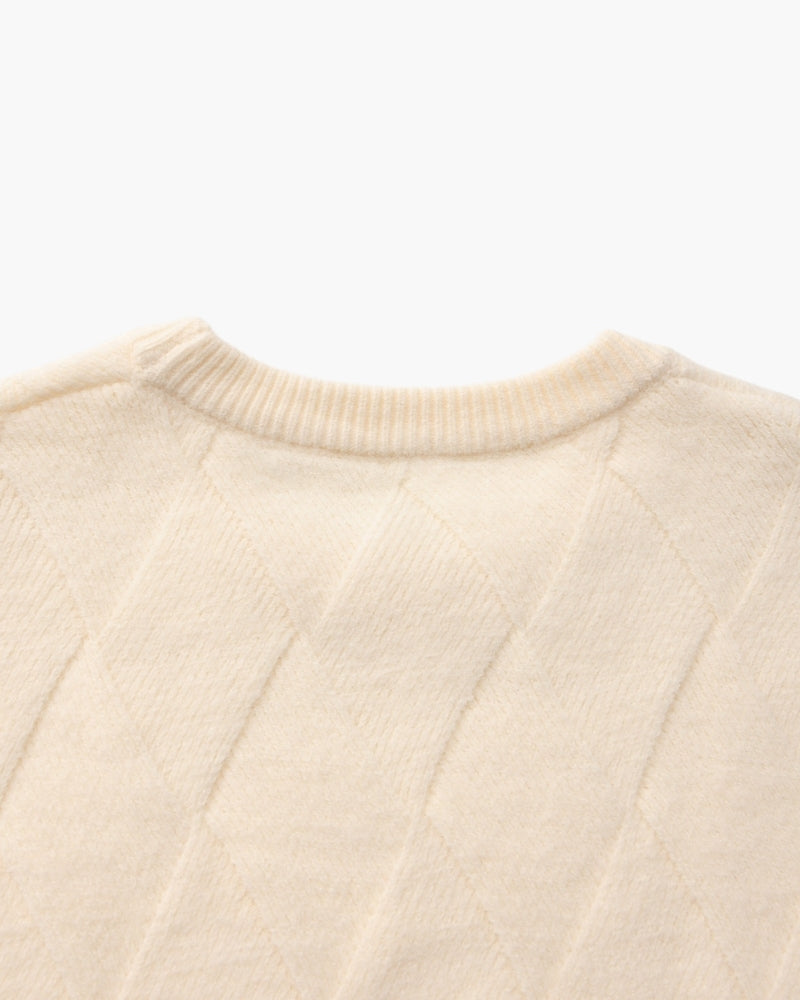 Diamond Knit Crewneck Sweater detail view beige knitwear Italian Design