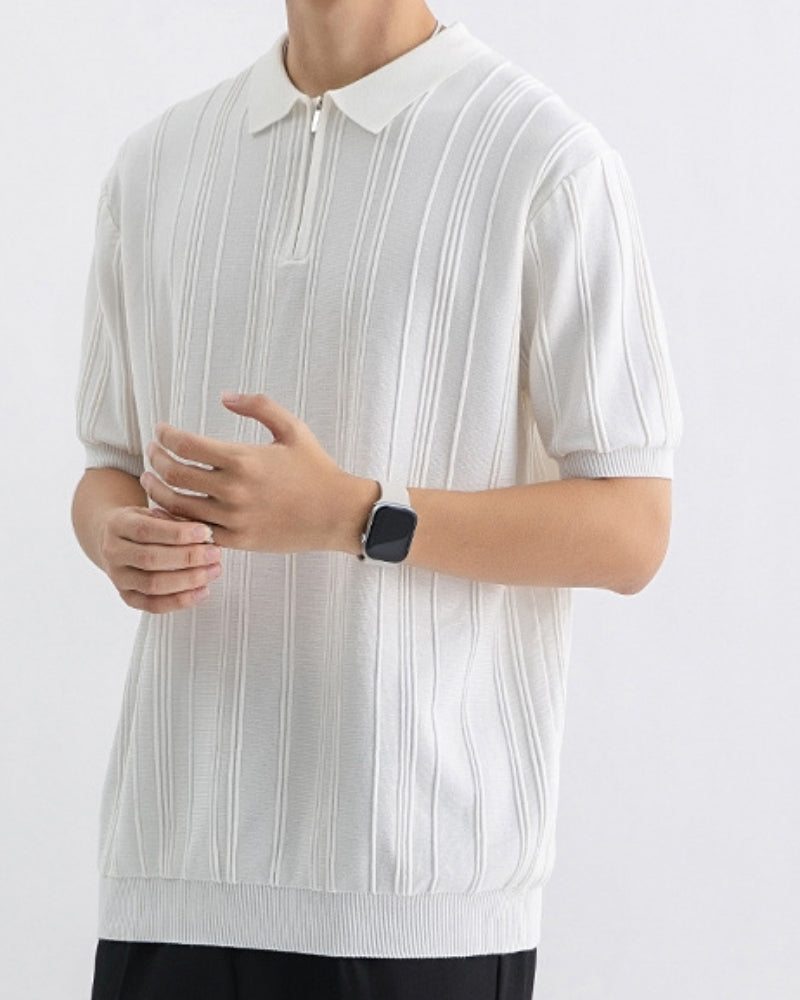 Signature Zip-Up Polo on-body view black polo shirt Italian Design