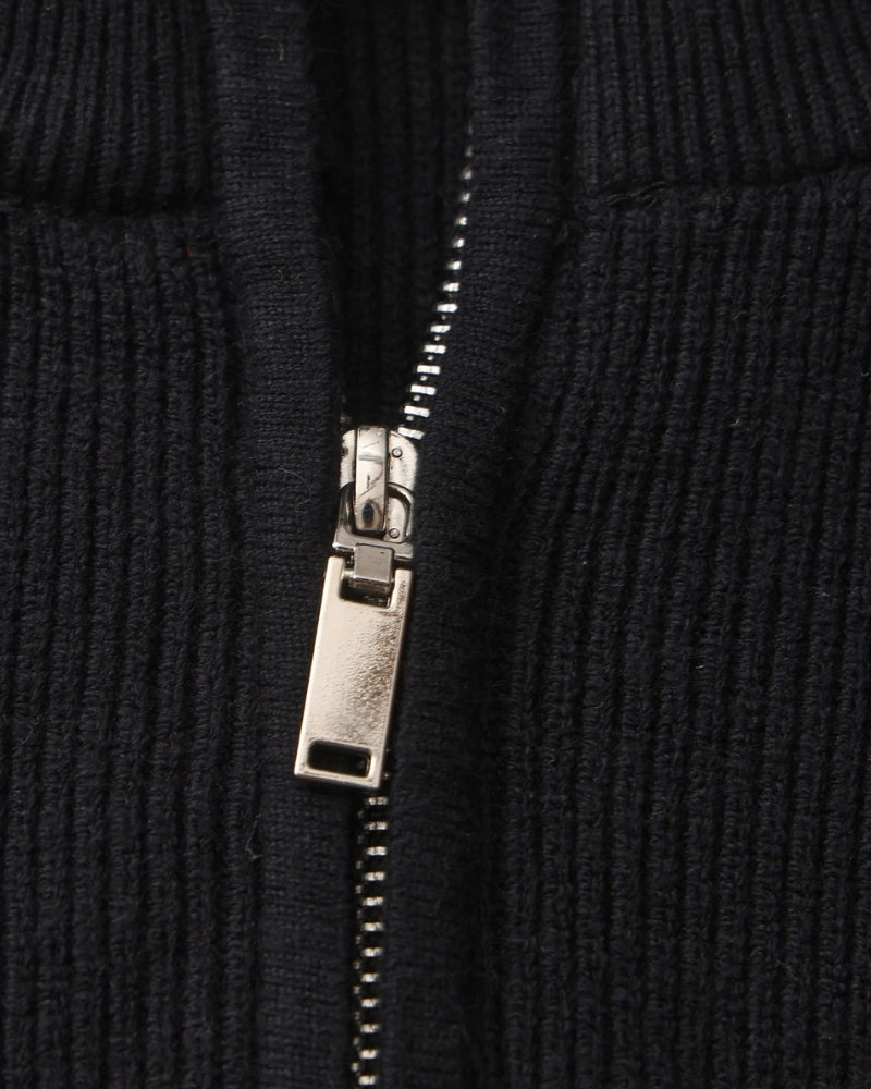 Refined Half-Zip Knit Pullover detail view black knitwear Italian Design