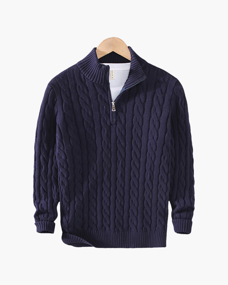 Fiesole Half Zip Sweater detail view black cotton ribbed cuff half zip