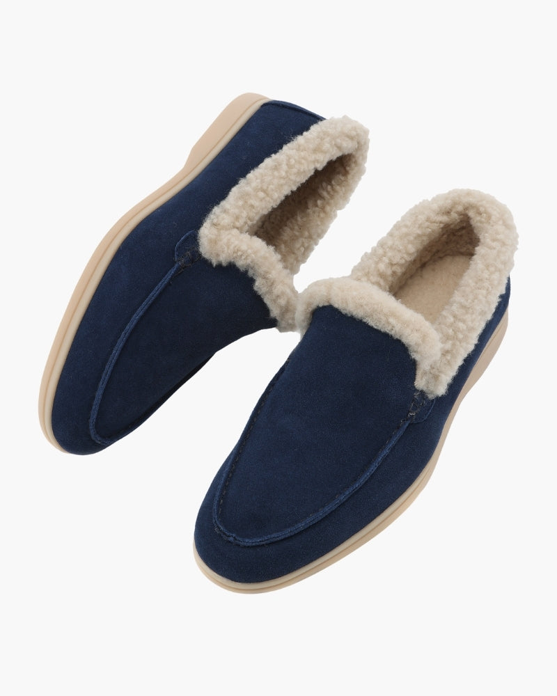 Fur-Lined Premium Loafers side profile navy shoe Italian Design