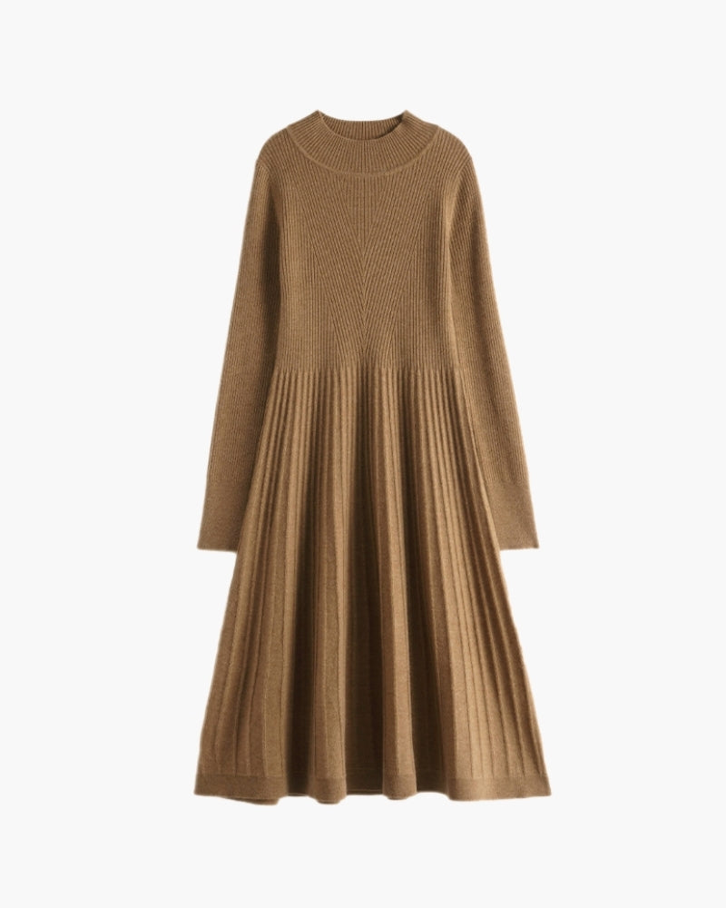 Pure Cashmere Flare Dress on-body view beige cashmere Italian Design