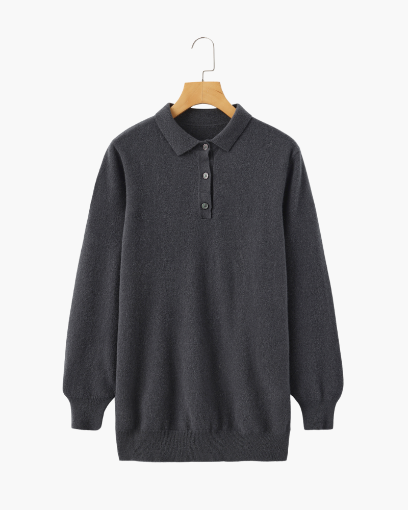 Foto da Polo Veneza cinza escuro da Pianizzo em cashmere com gola clássica e malha refinada
