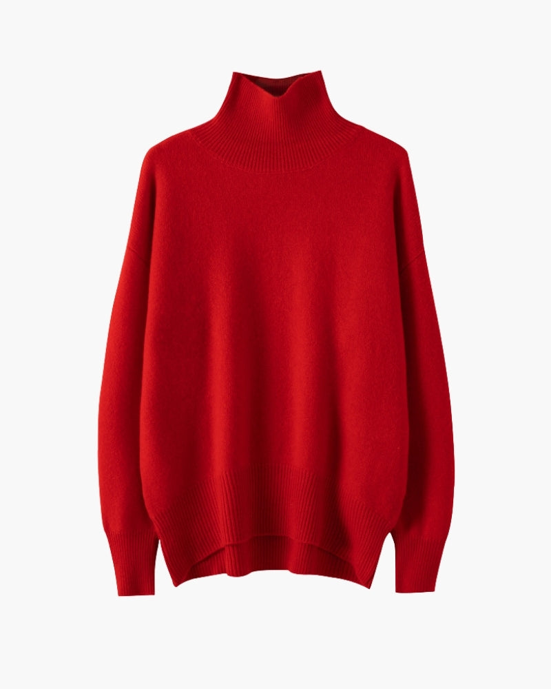 Classy Lady Turtleneck side profile beige knitwear Italian Design