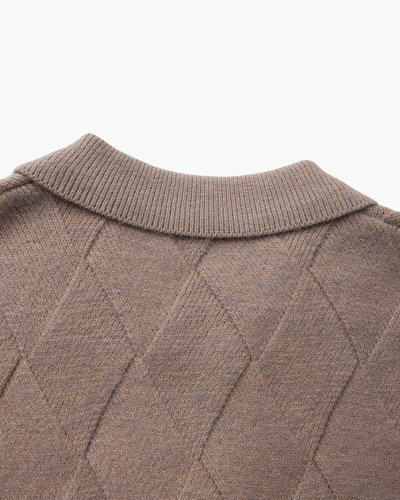 Heritage Diamond Knit Zip Cardigan product view navy knitwear Italian Design
