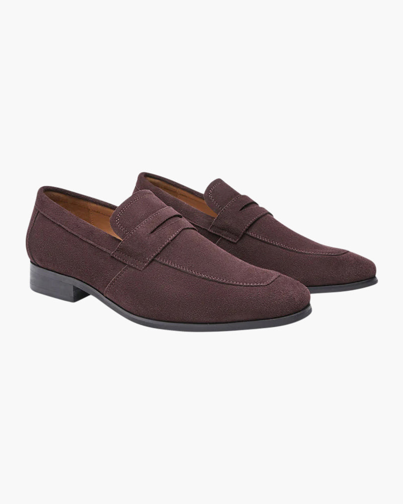 Ferrara Suede Loafer on-body view brown suede loafer leather insole Italian Design