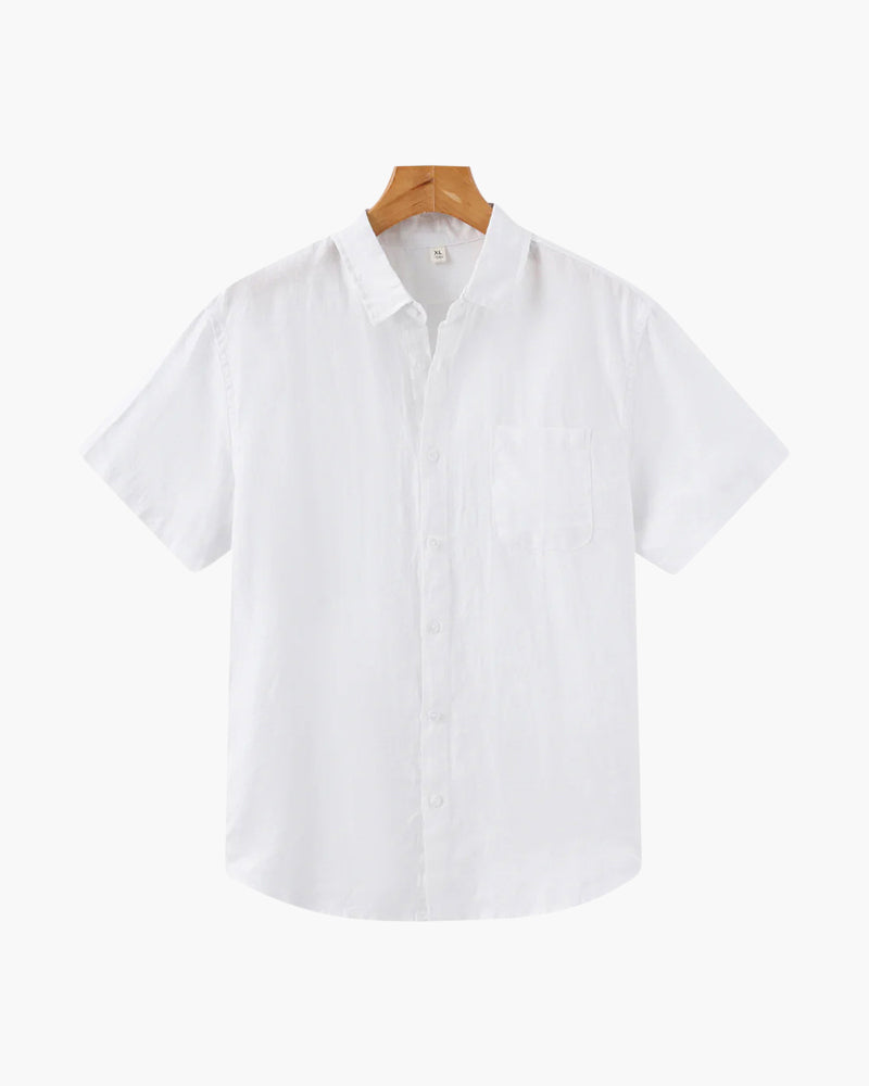 Rimini Linen Shirt on-body view mint green linen shirt breathable construction