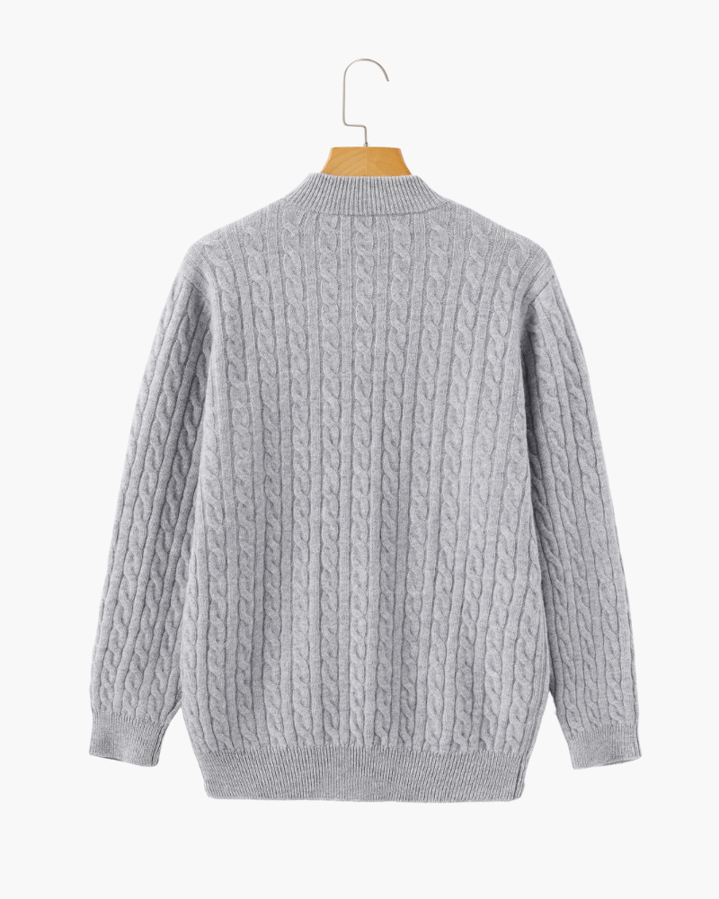100% Cashmere Woven Half Zip styling view blue cashmere Italian Design