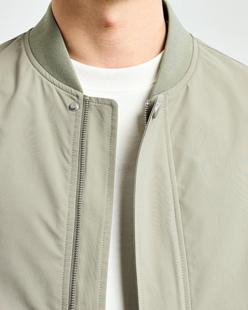 Minimalist Bomber Jacket side profile grey outerwear Italian Design