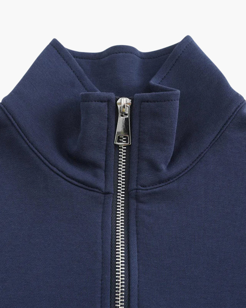 Miami Cotton Zip Up detail view blue cotton Italian Design