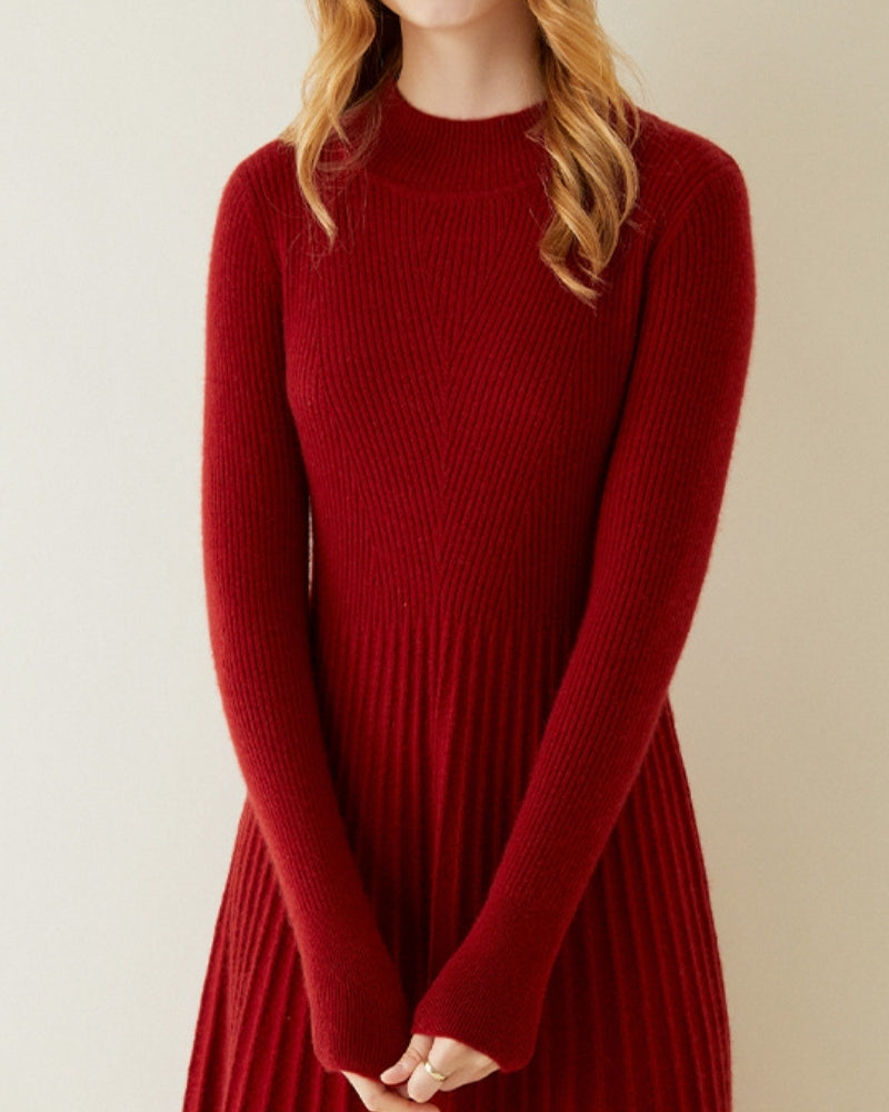 Pure Cashmere Flare Dress lifestyle view red cashmere Italian Design