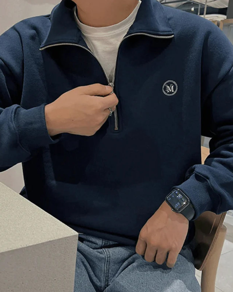 Miami Cotton Zip Up front view blue cotton Italian Design