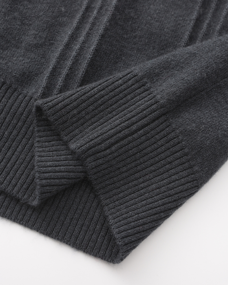 100% Cashmere Ribbed Half Zip studio view dark gray cashmere Italian Design