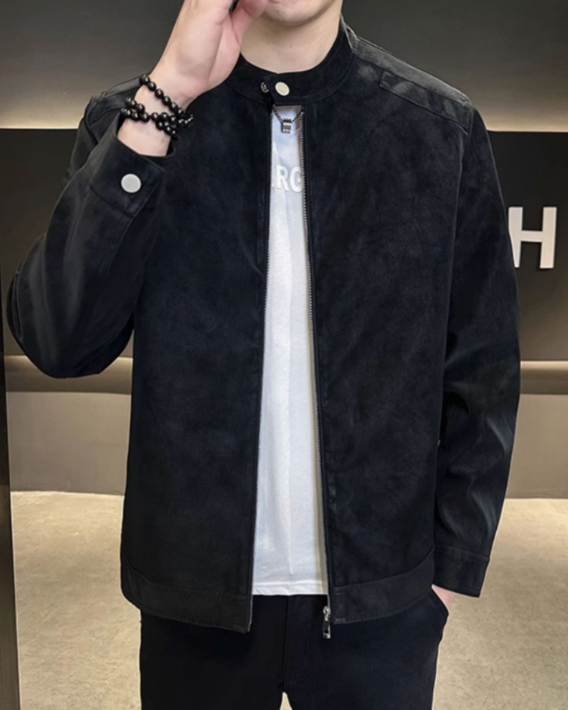 Estate Suede Leather Jacket side profile black suede Italian Design