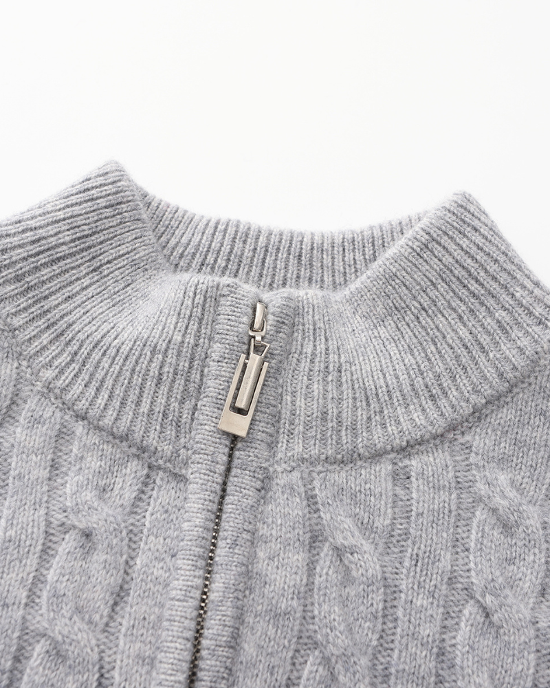 100% Cashmere Woven Half Zip fabric detail blue cashmere Italian Design