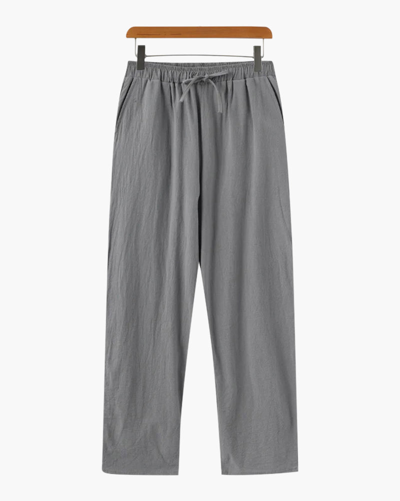 Palermo Linen Trouser back view gray linen clean silhouette natural light