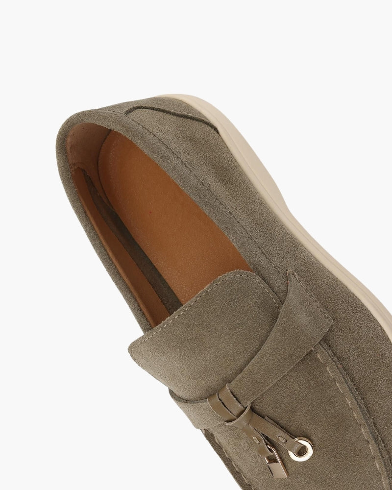 Gaeta Suede Loafer on-body view olive suede Pianizzo quiet luxury